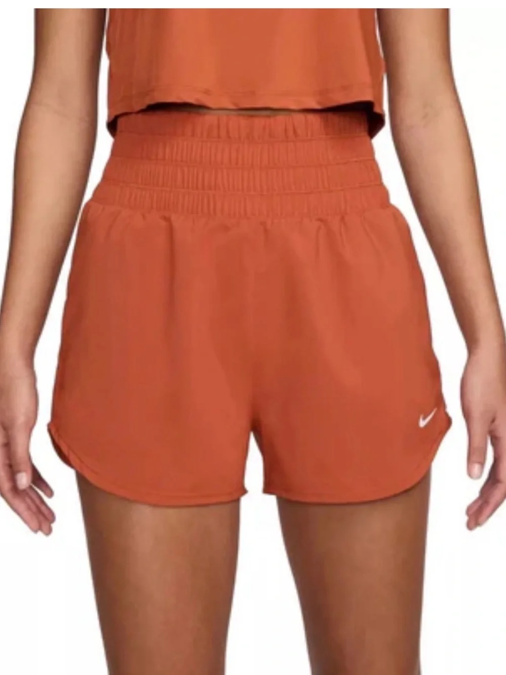 Nike Women's dri fit Rust-Orange High-Waist Smocked Athletic Shorts size small